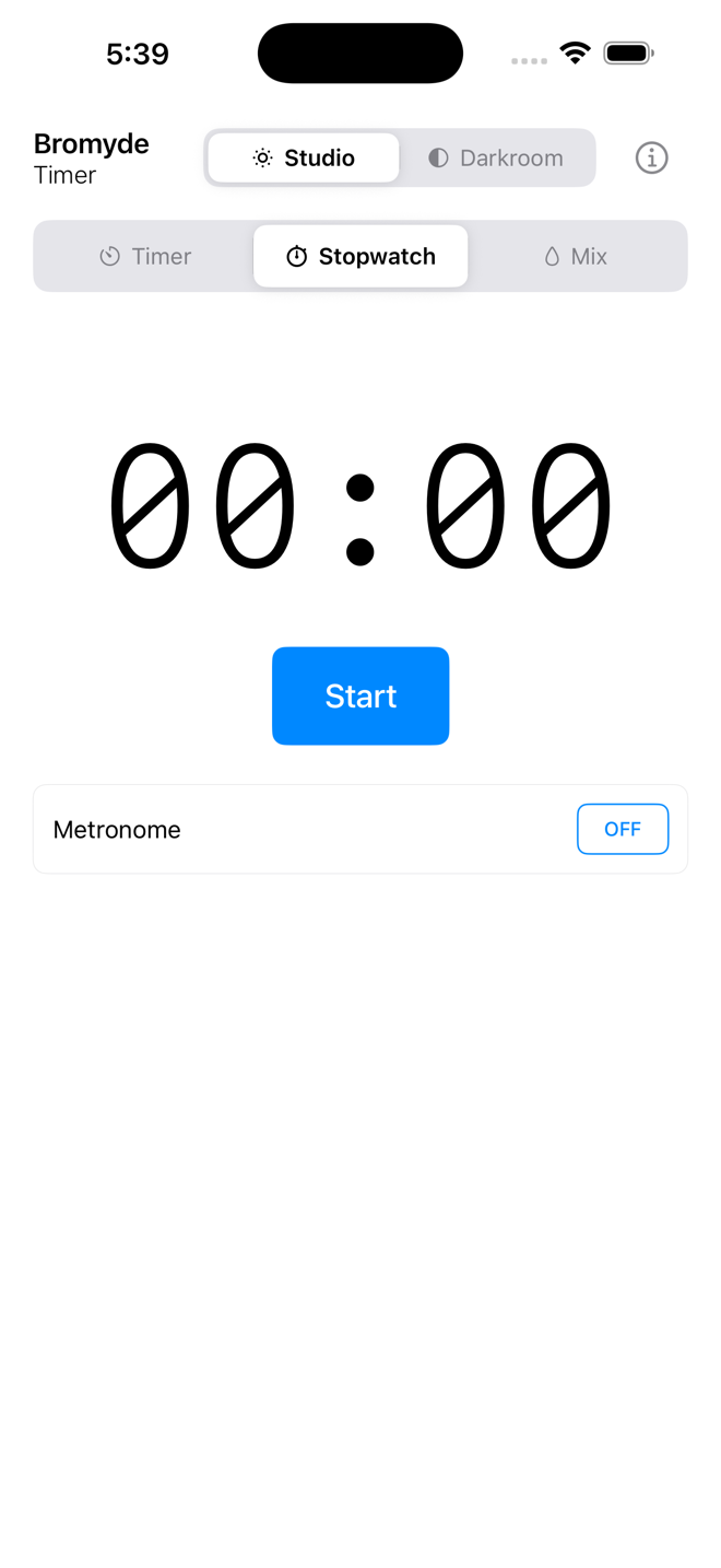 Bromyde Darkroom stopwatch — Studio mode
